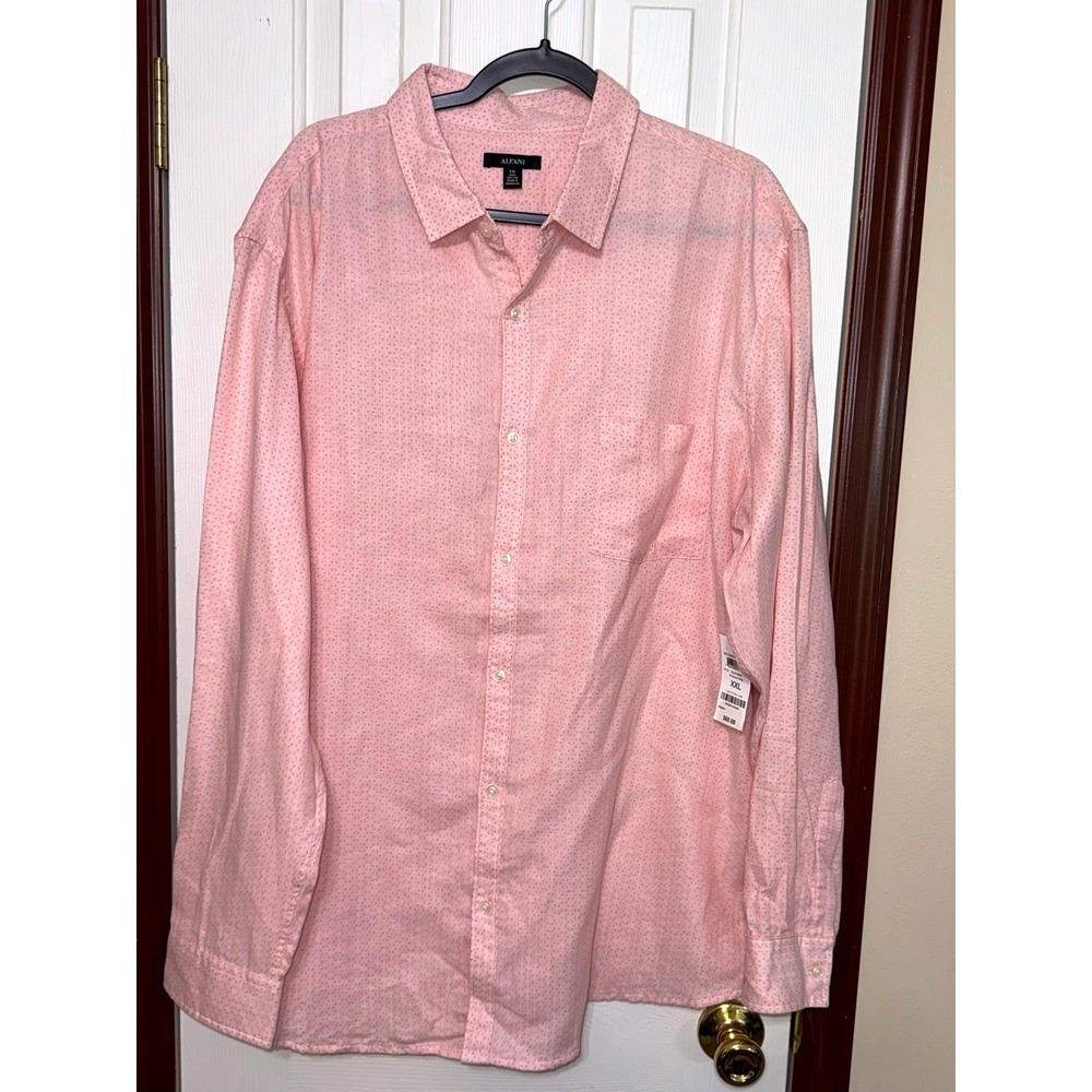 Alfani Mens XXL Polished Nude Pink Dot Print Long Sleeve Button Down Shirt